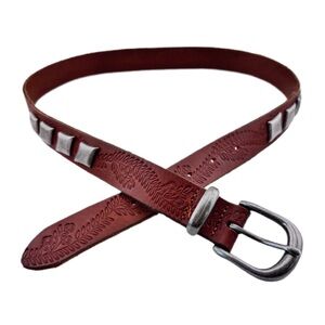 Tooled Leather Belt with Stud Detail